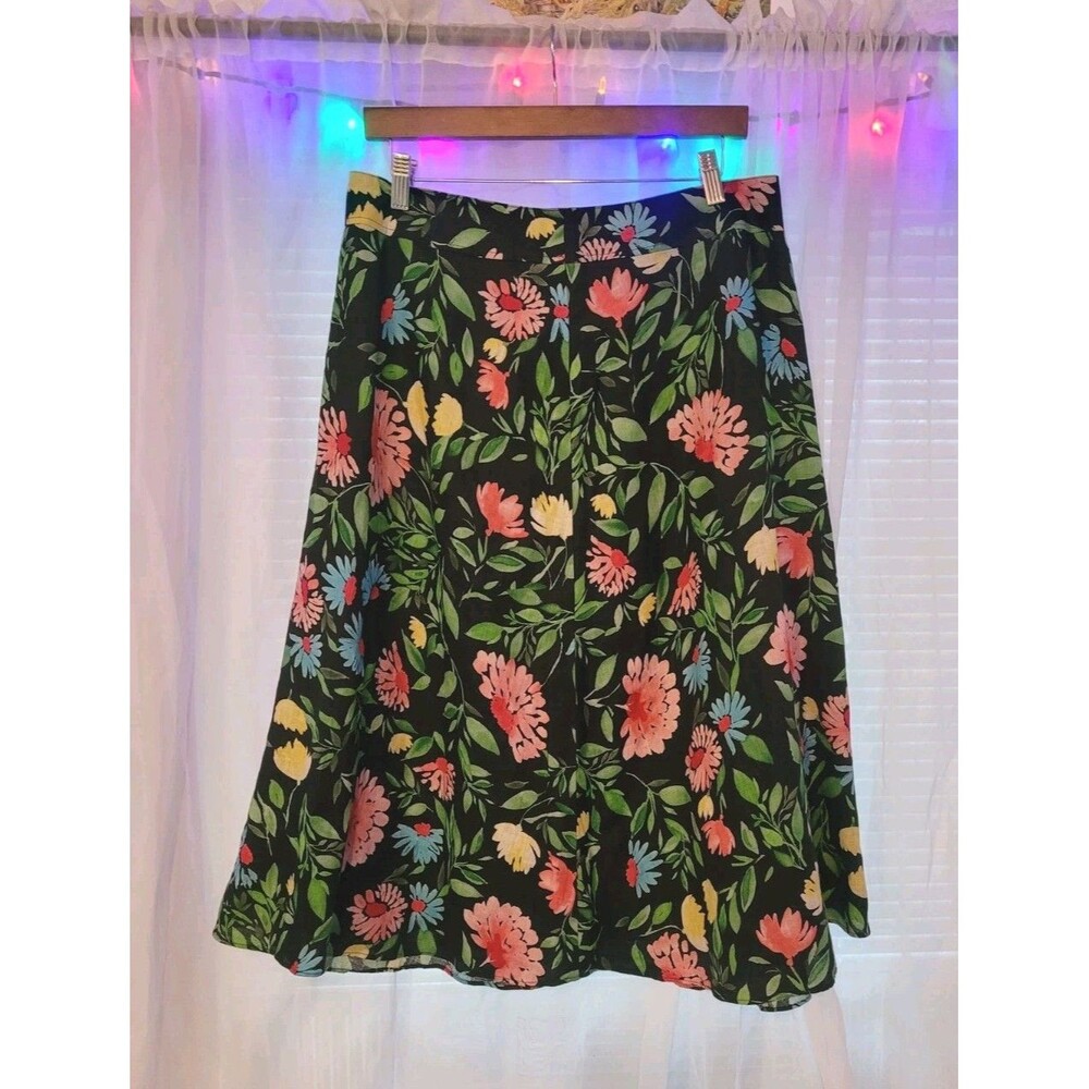 Vintage Cottagecore Linen Skirt Size 12 Floral Coquette 90's Farmhouse Pretty